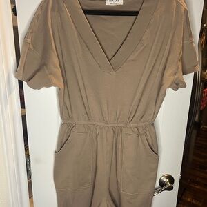 Zenana Beige V-Neck Jumpsuit